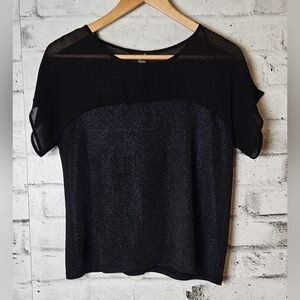 XXI Mesh Shoulder Shimmer Black Top Short Sleeve Size Small